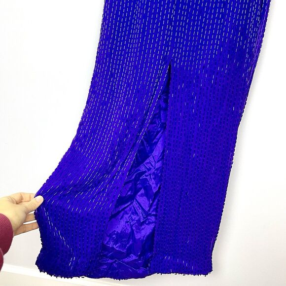 Alyce Originals Vintage 100% Silk Fully Beaded Long Sleeve Dress Purple Size 10 - Picture 11 of 15